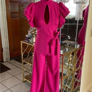 Fashion Nova Pink Jumpsuit with Ruffle Sleeves
